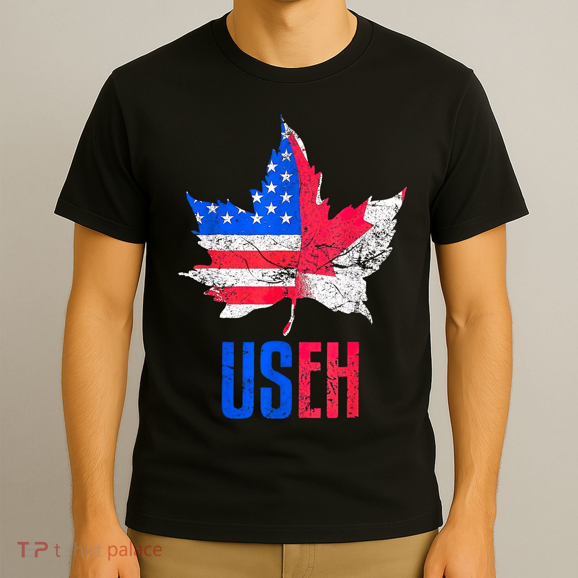 Leaf Canadian American Flag Funny Canada Patriotic T-Shirt