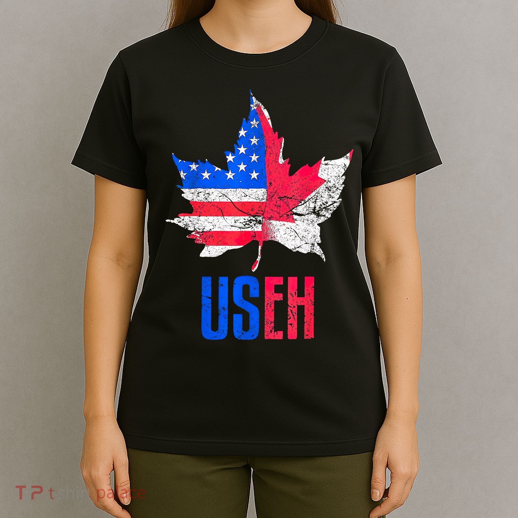 Leaf Canadian American Flag Funny Canada Patriotic T-Shirt
