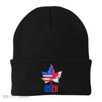 Leaf Canadian American Flag Funny Canada Patriotic Beanie thumb 0