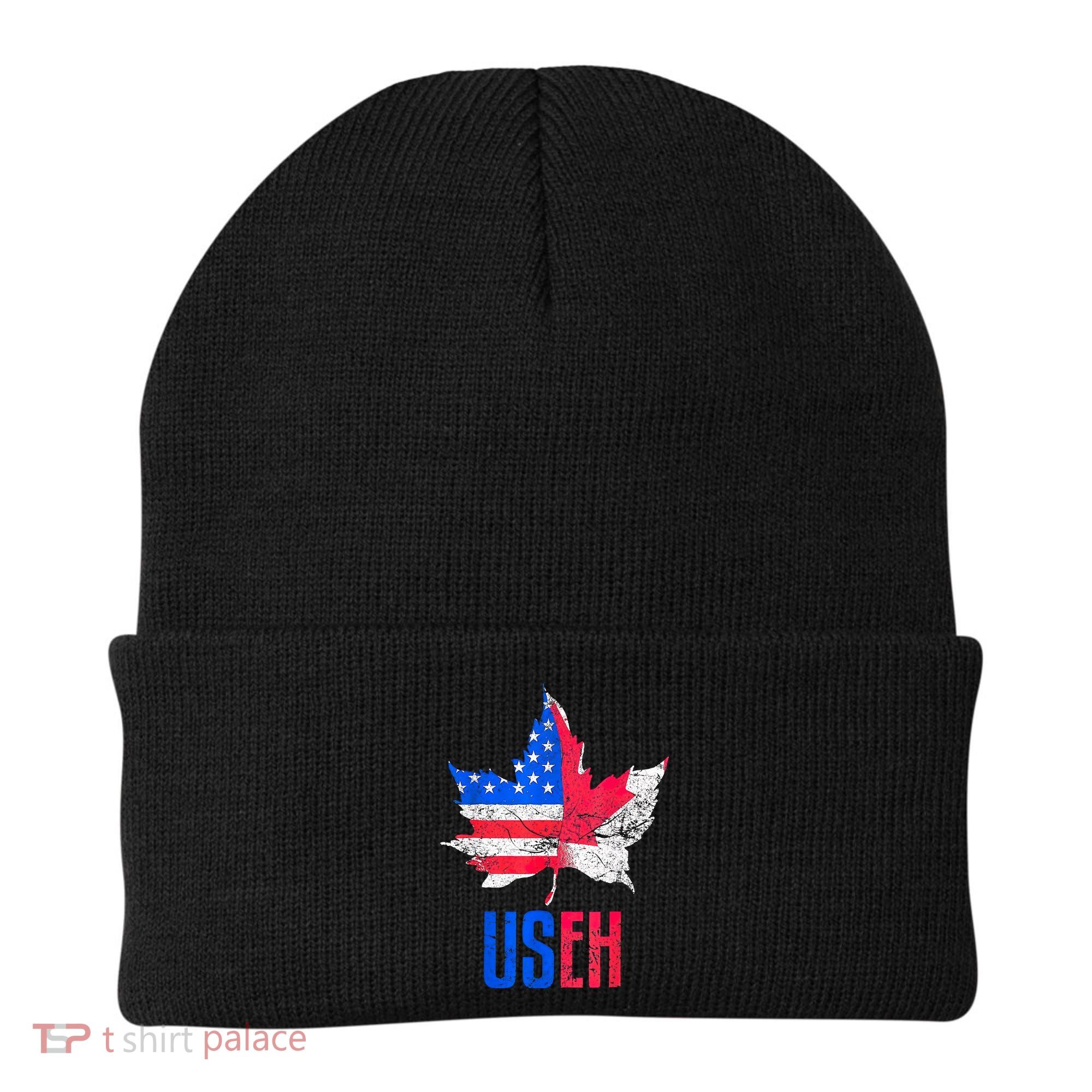 Leaf Canadian American Flag Funny Canada Patriotic Beanie