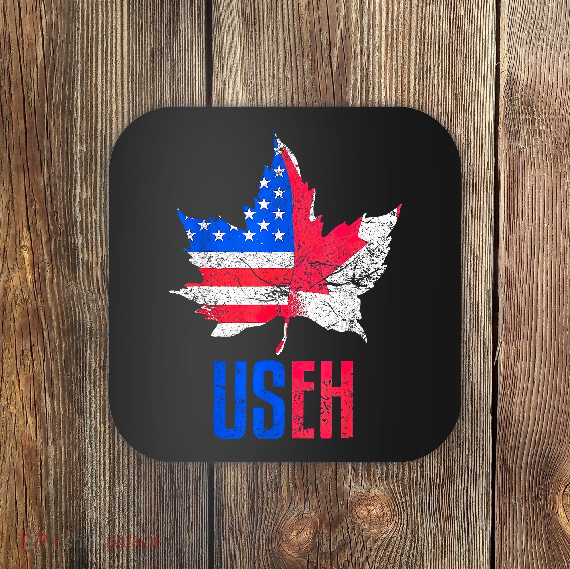 Leaf Canadian American Flag Funny Canada Patriotic Coaster