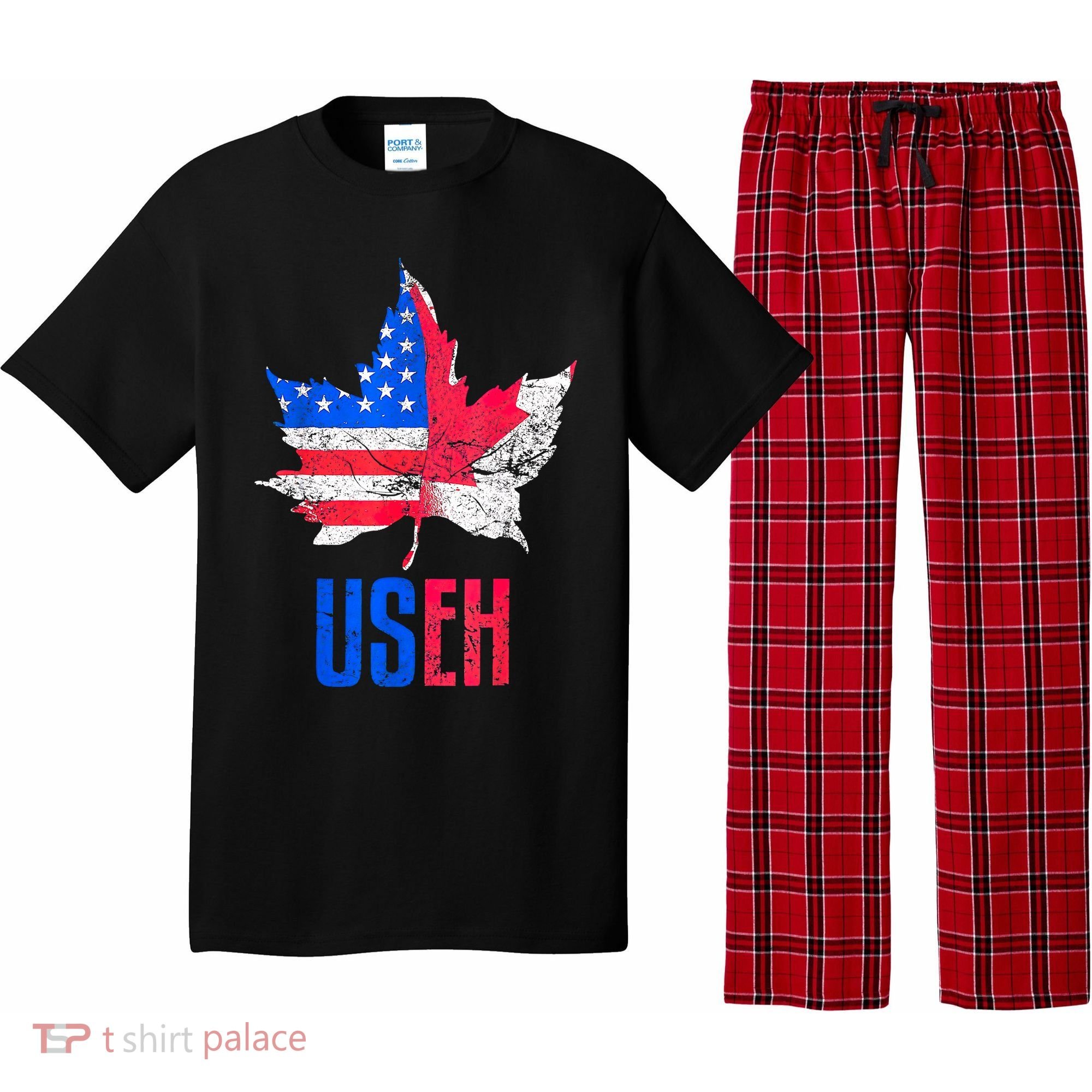 Leaf Canadian American Flag Funny Canada Patriotic Pajama Set