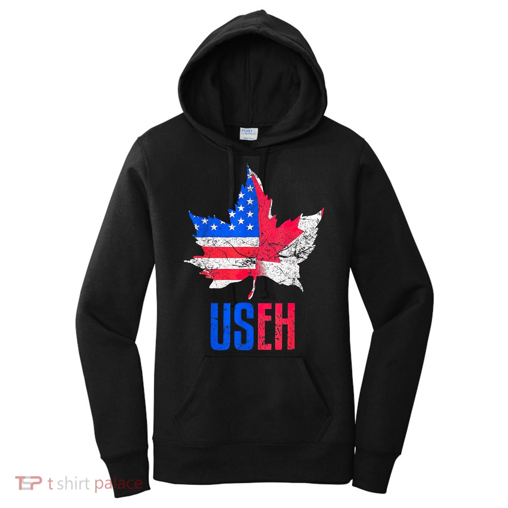 Leaf Canadian American Flag Funny Canada Patriotic Women's Hoodie