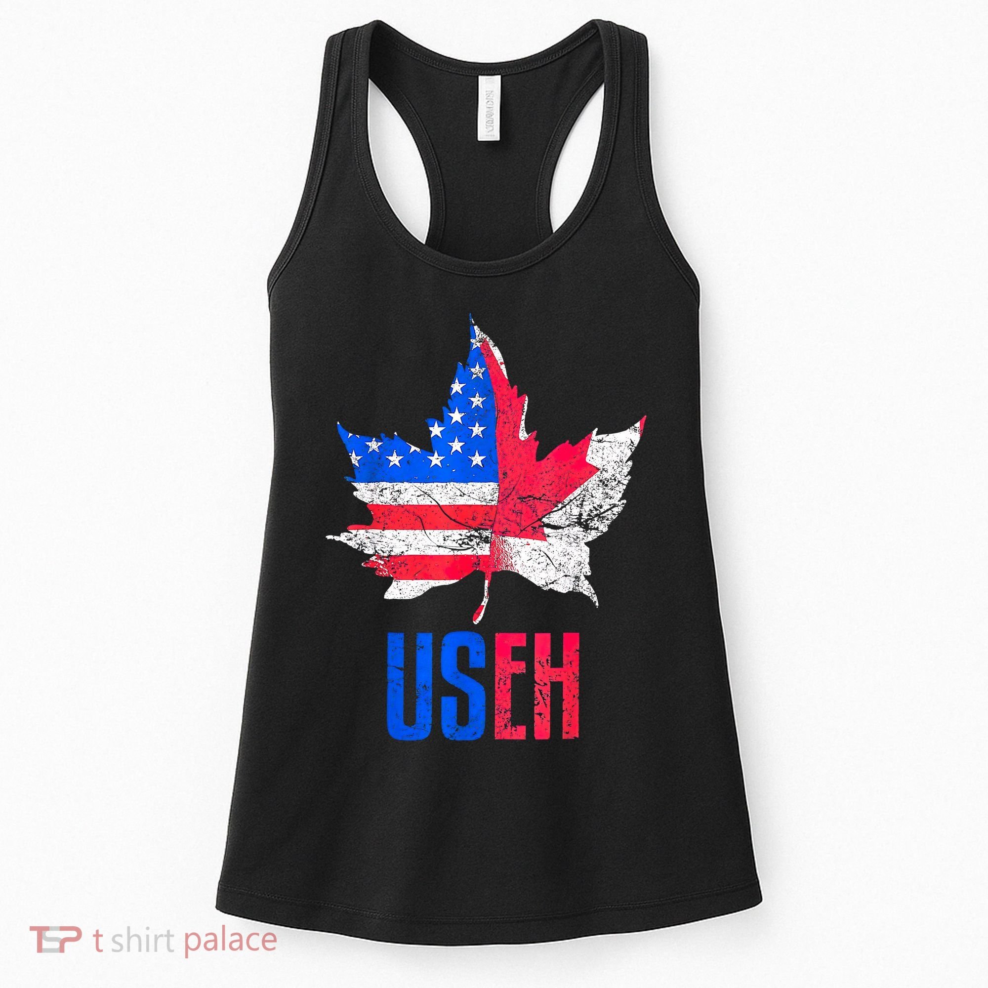 Leaf Canadian American Flag Funny Canada Patriotic Women's Tank Top