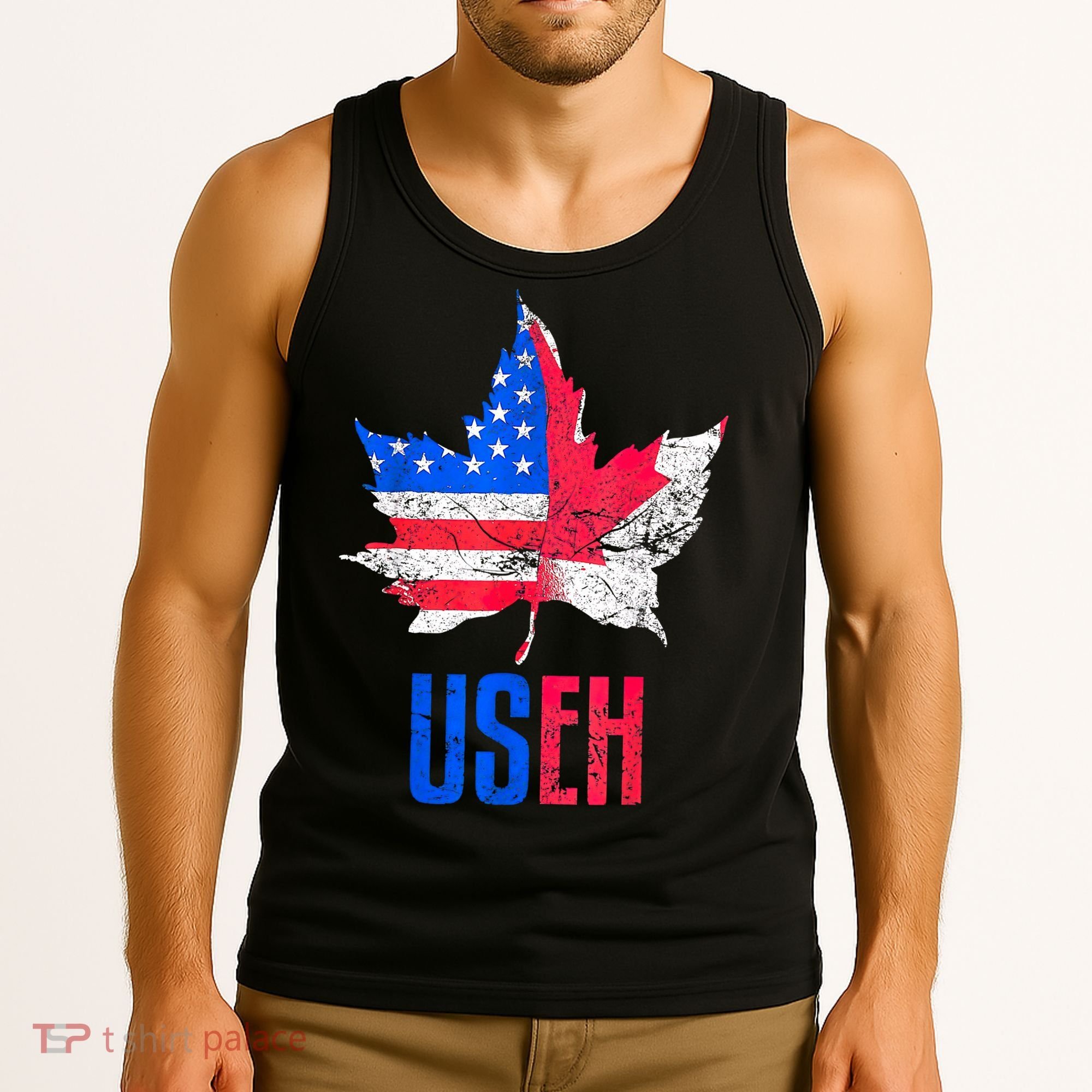 Leaf Canadian American Flag Funny Canada Patriotic Tank Top