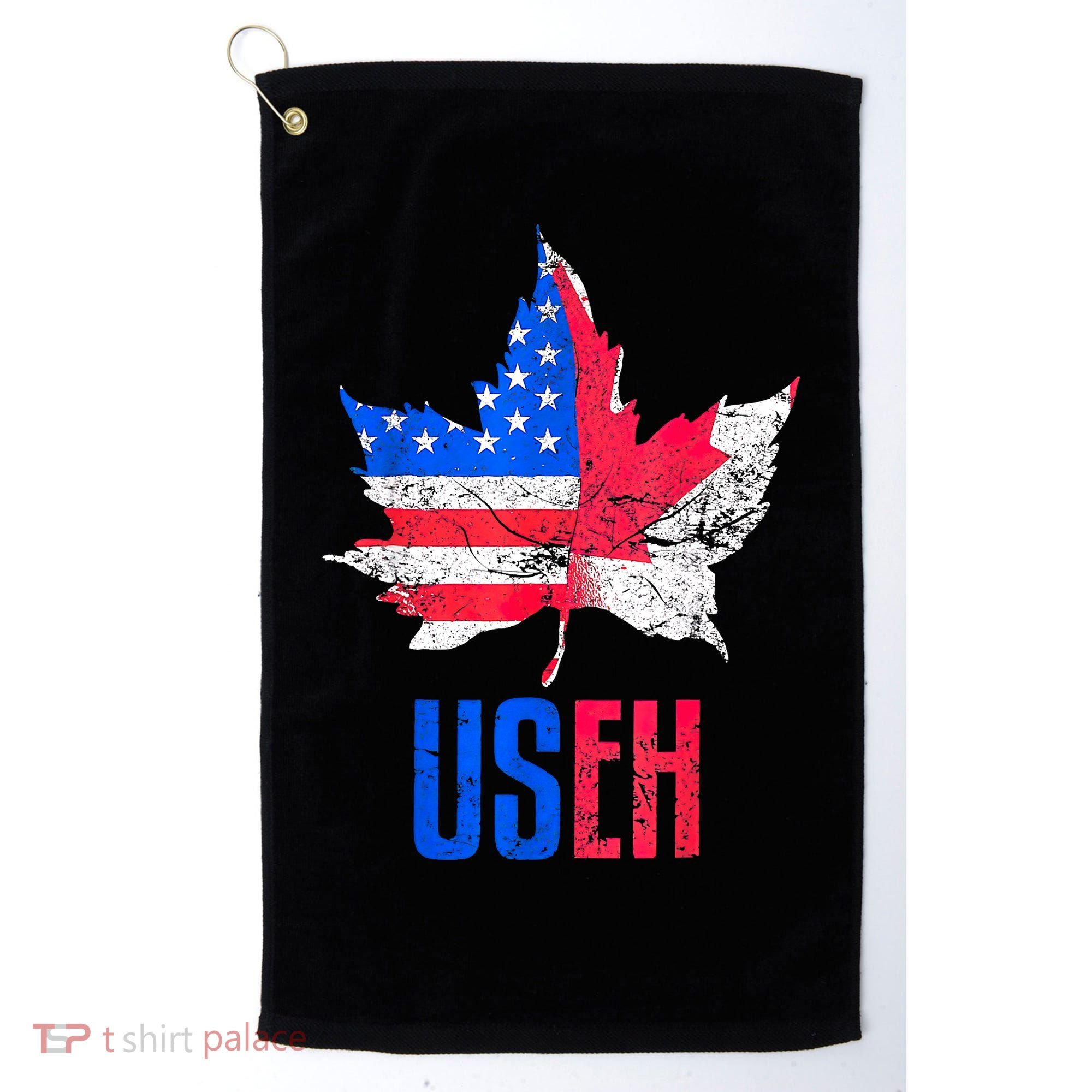 Leaf Canadian American Flag Funny Canada Patriotic Golf Towel
