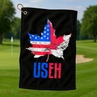 Leaf Canadian American Flag Funny Canada Patriotic Golf Towel thumb 1