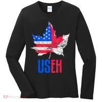 Leaf Canadian American Flag Funny Canada Patriotic Women's Long Sleeve Shirt thumb 0