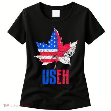 Leaf Canadian American Flag Funny Canada Patriotic Women's T-Shirt