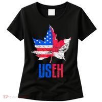 Leaf Canadian American Flag Funny Canada Patriotic Women's T-Shirt thumb 0