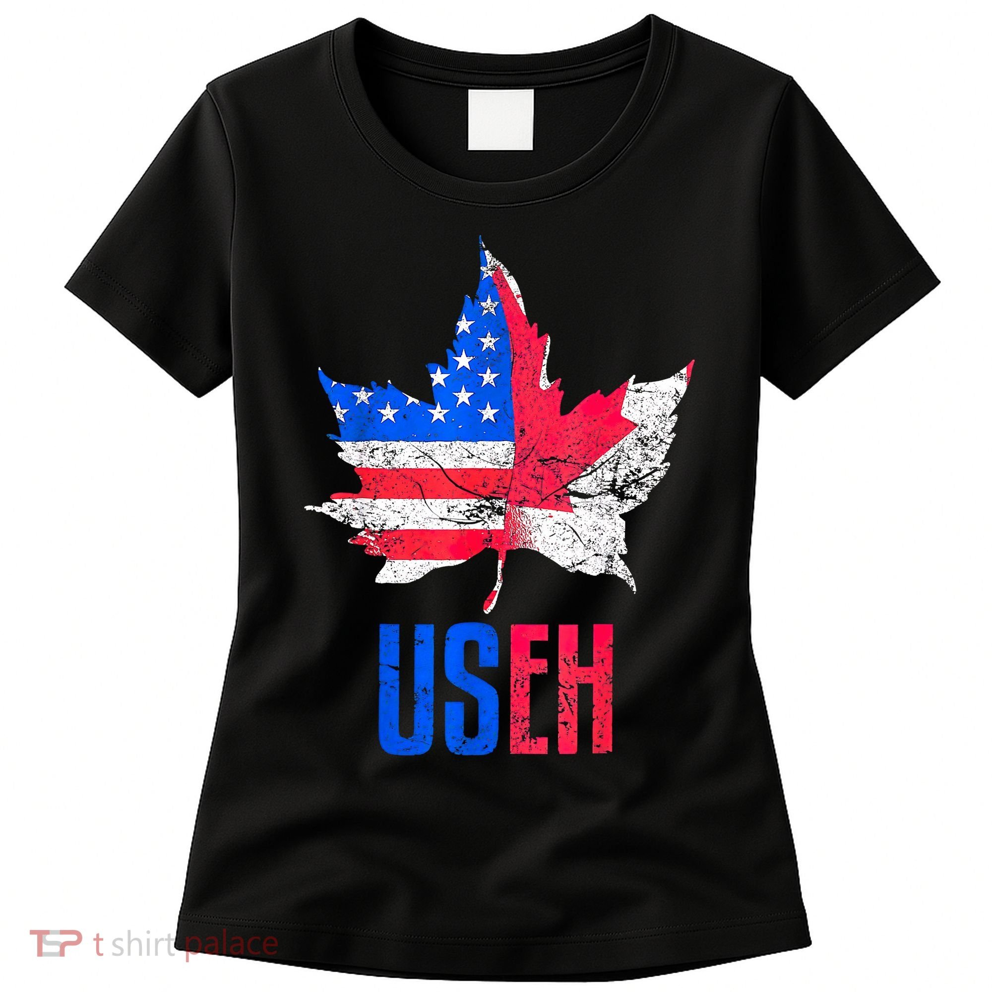Leaf Canadian American Flag Funny Canada Patriotic Women's T-Shirt