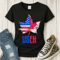 Leaf Canadian American Flag Funny Canada Patriotic Women's T-Shirt thumb 3