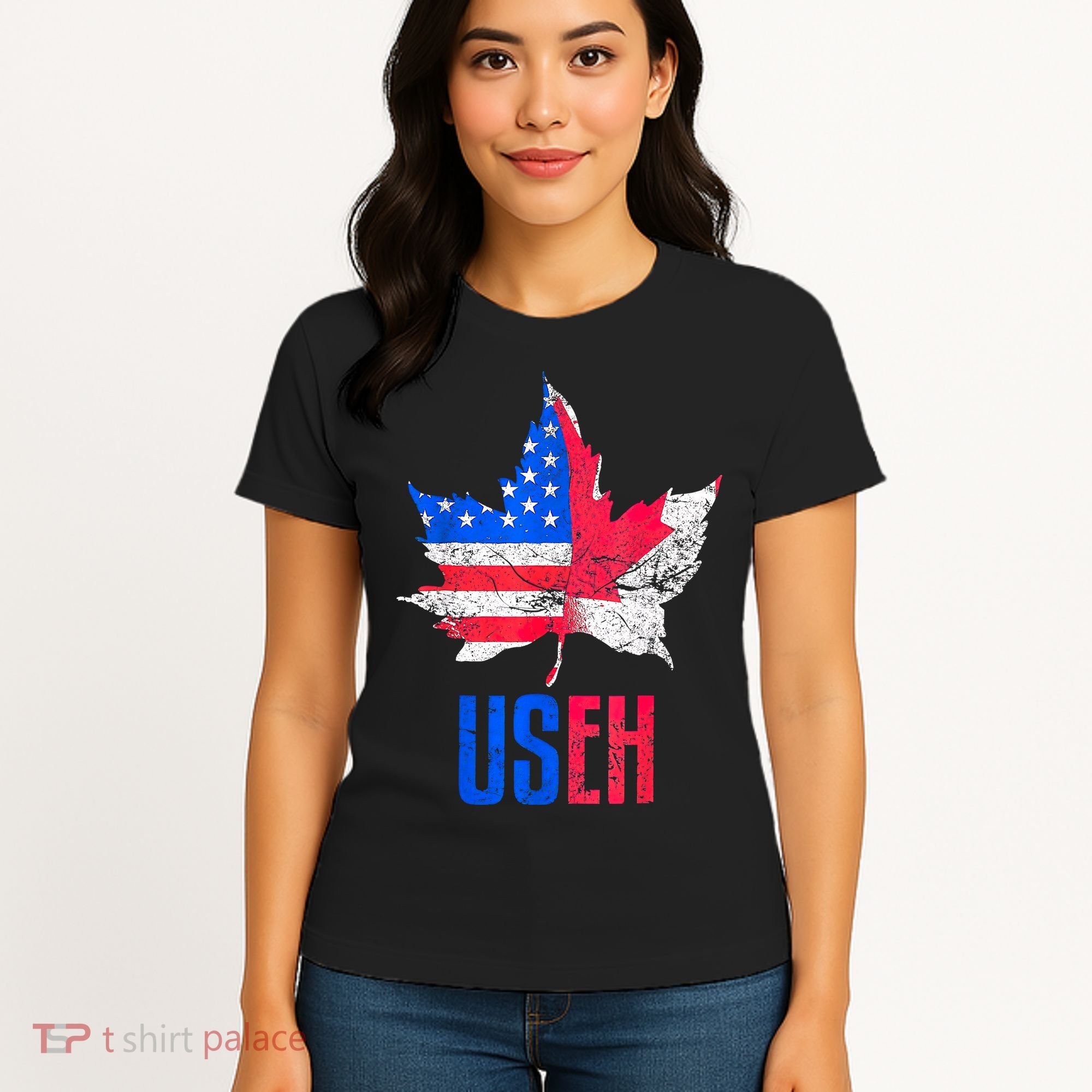 Leaf Canadian American Flag Funny Canada Patriotic Women's T-Shirt