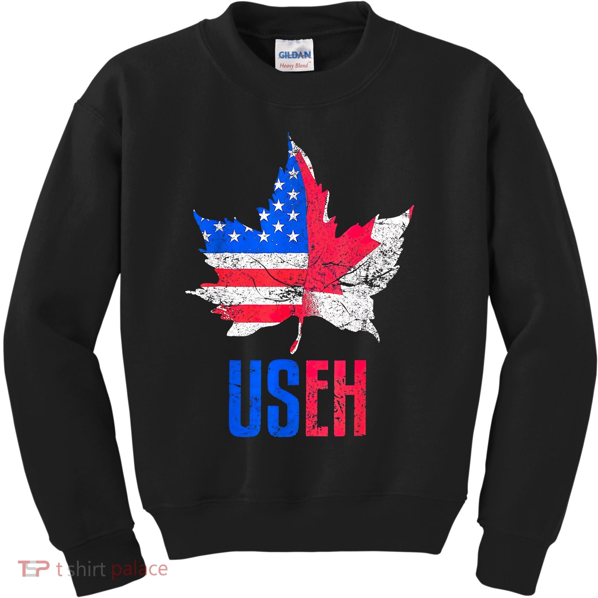 Leaf Canadian American Flag Funny Canada Patriotic Kids Sweatshirt
