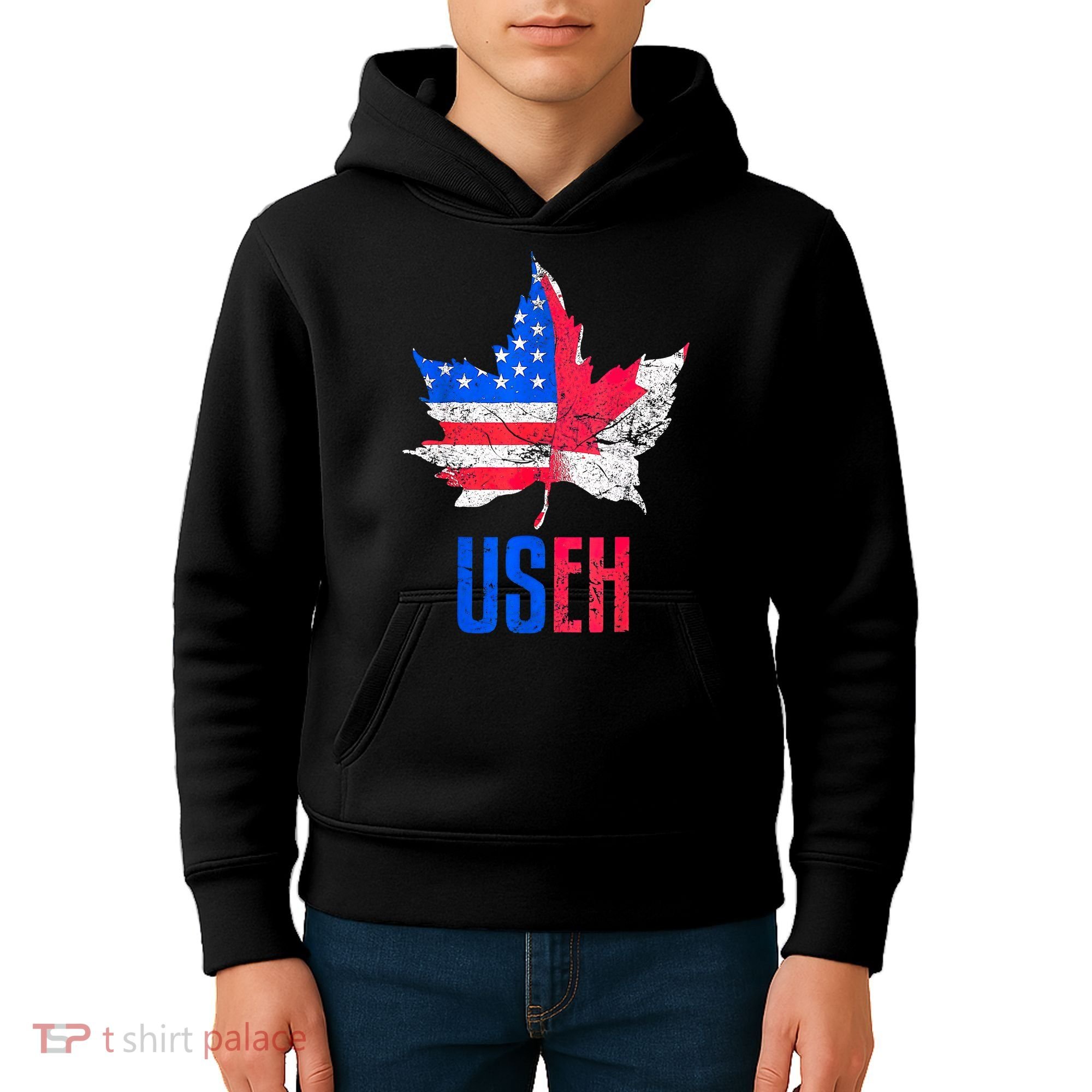 Leaf Canadian American Flag Funny Canada Patriotic Kids Hoodie