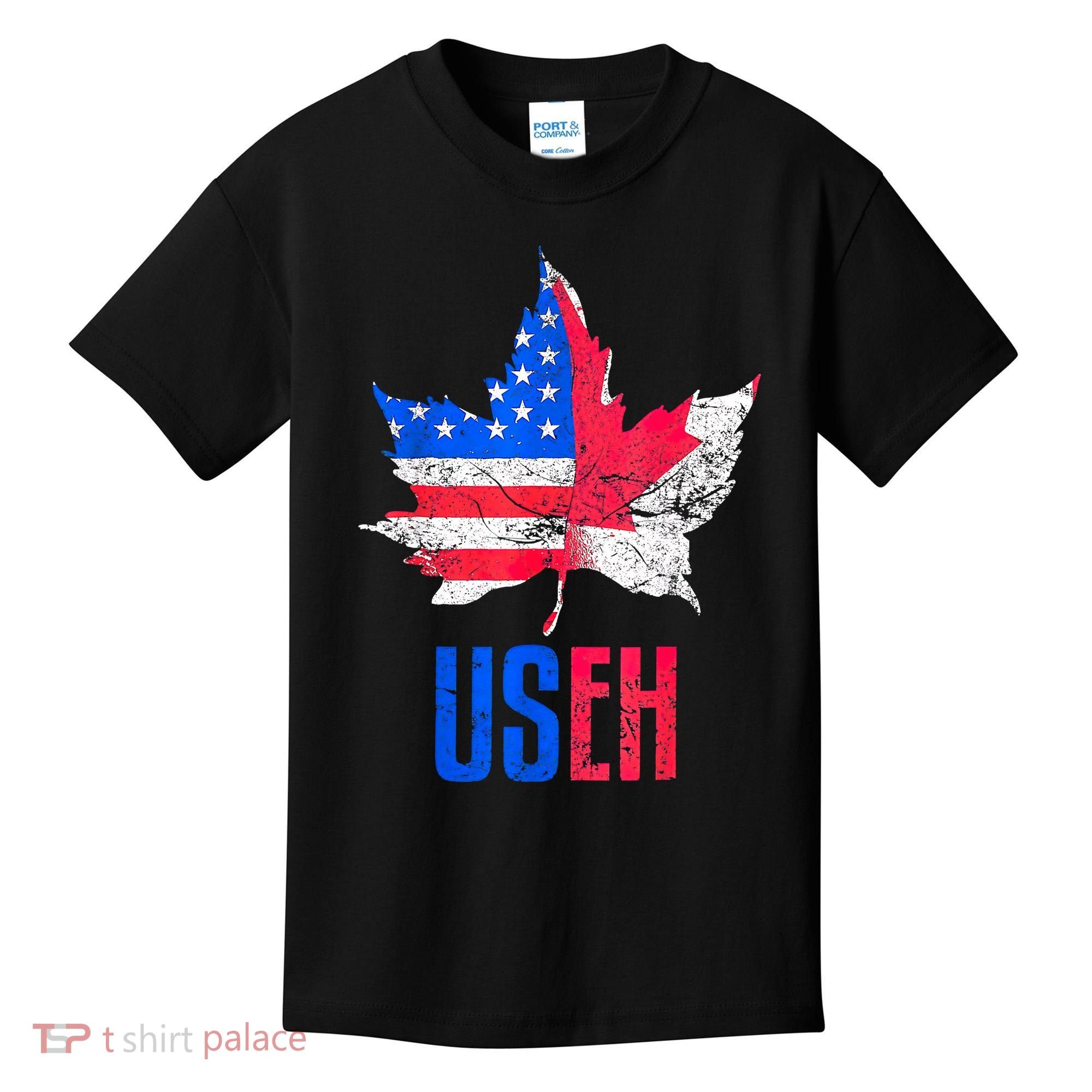 Leaf Canadian American Flag Funny Canada Patriotic Kids T-Shirt