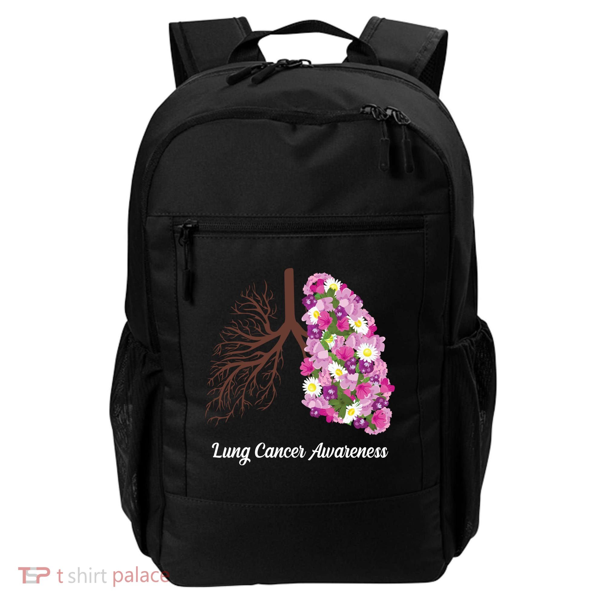 Lung Cancer Awareness Floral Backpack