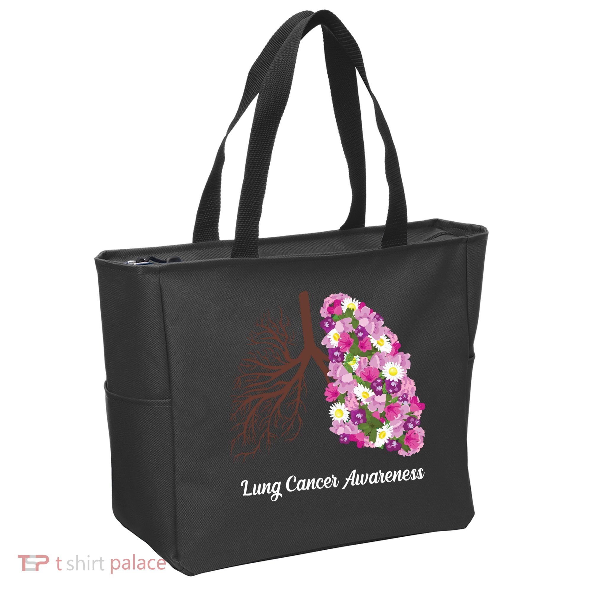 Lung Cancer Awareness Floral Tote Bag