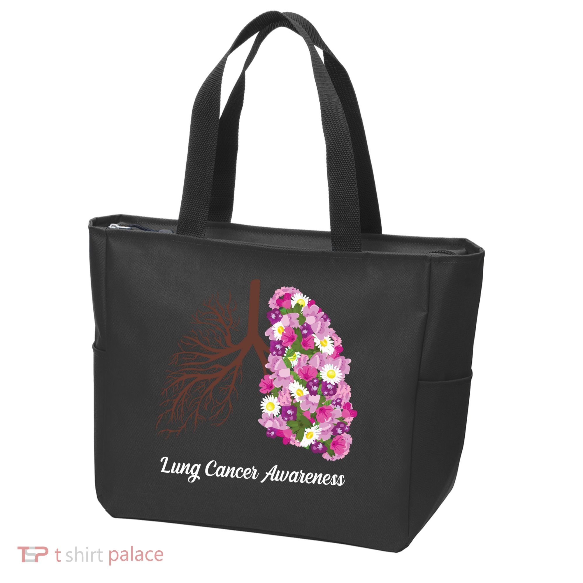 Lung Cancer Awareness Floral Tote Bag