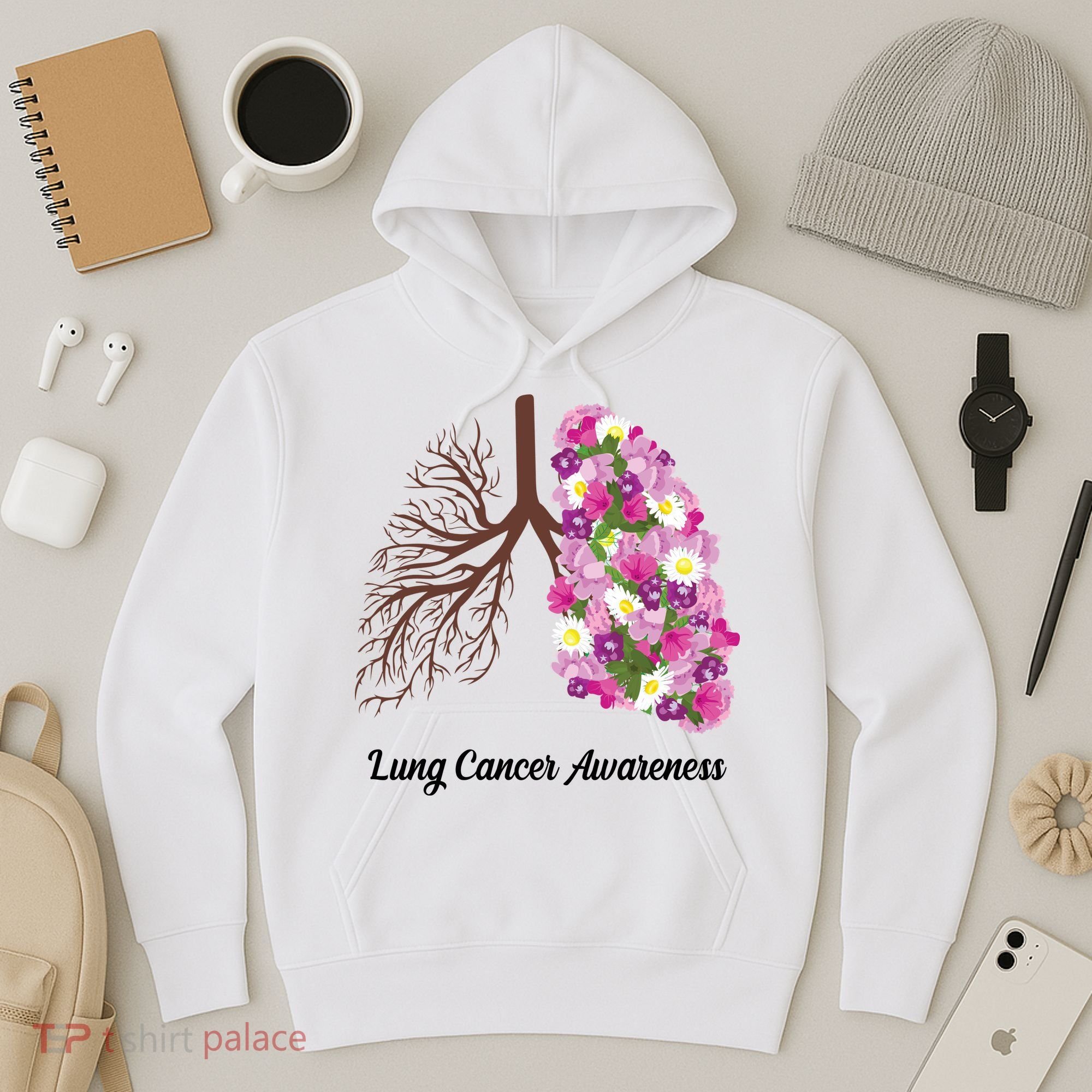 Lung Cancer Awareness Floral Hoodie