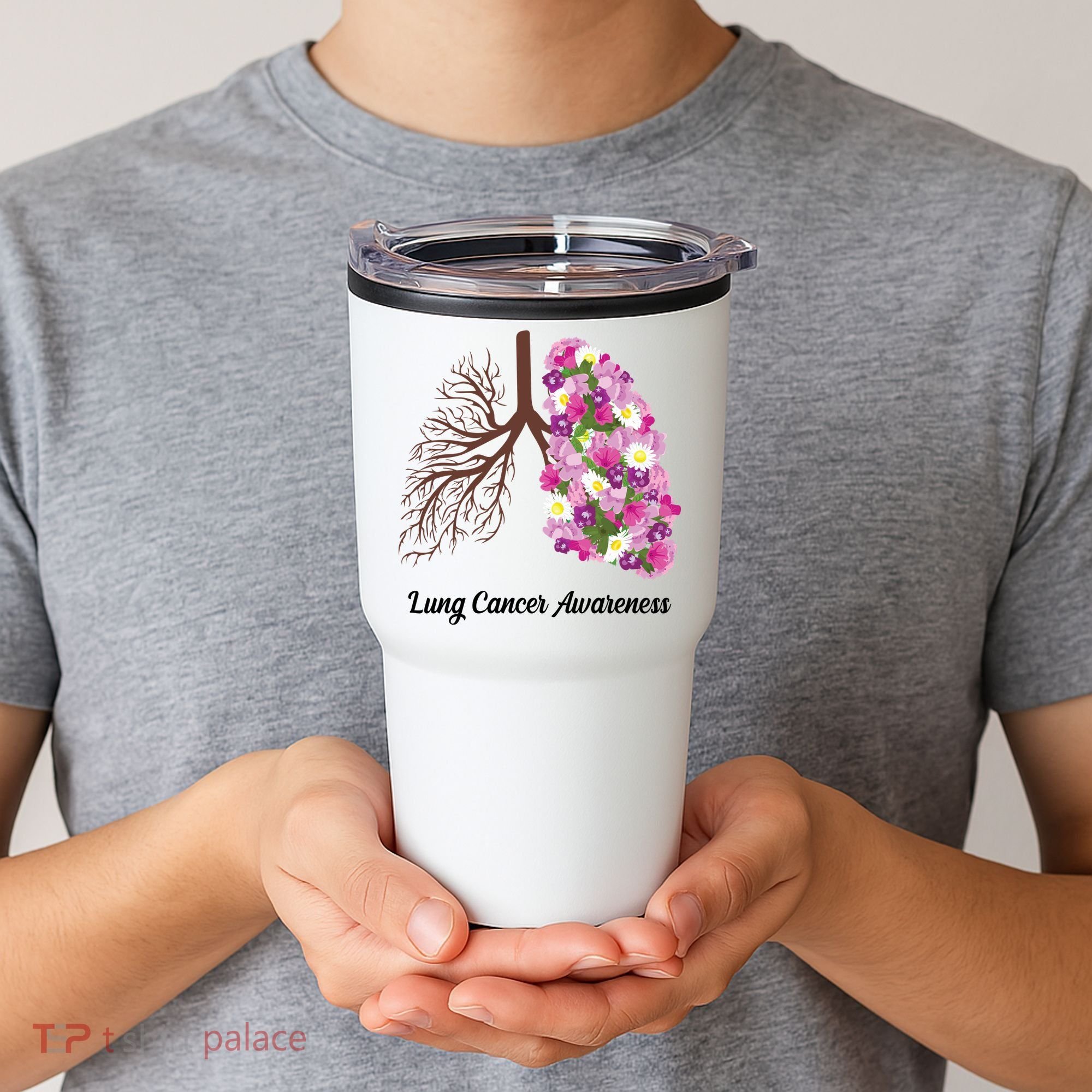 Lung Cancer Awareness Floral Tumbler