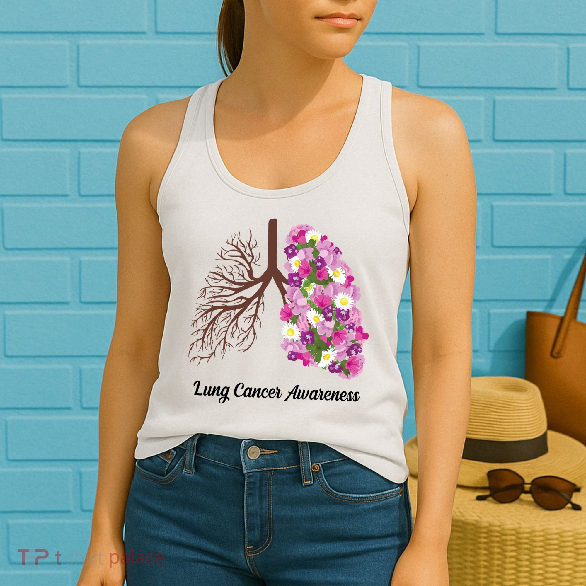Lung Cancer Awareness Floral Women's Tank Top