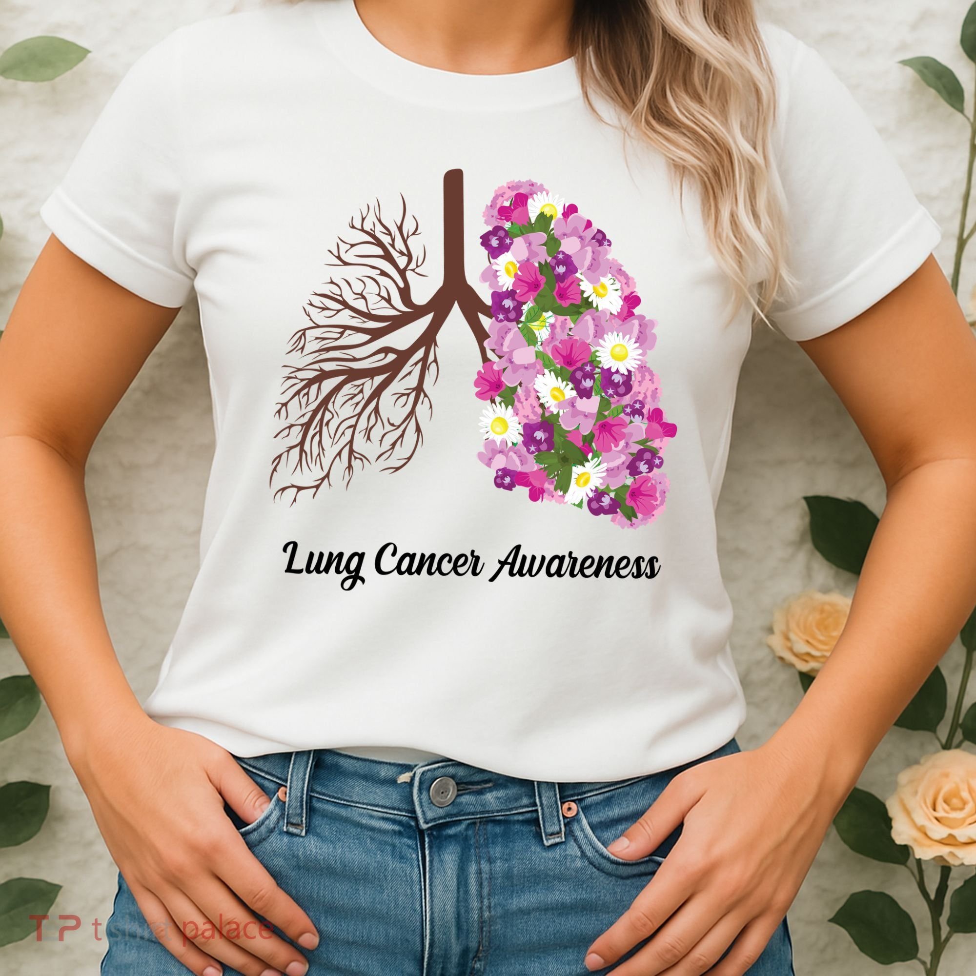 Lung Cancer Awareness Floral Women's T-Shirt