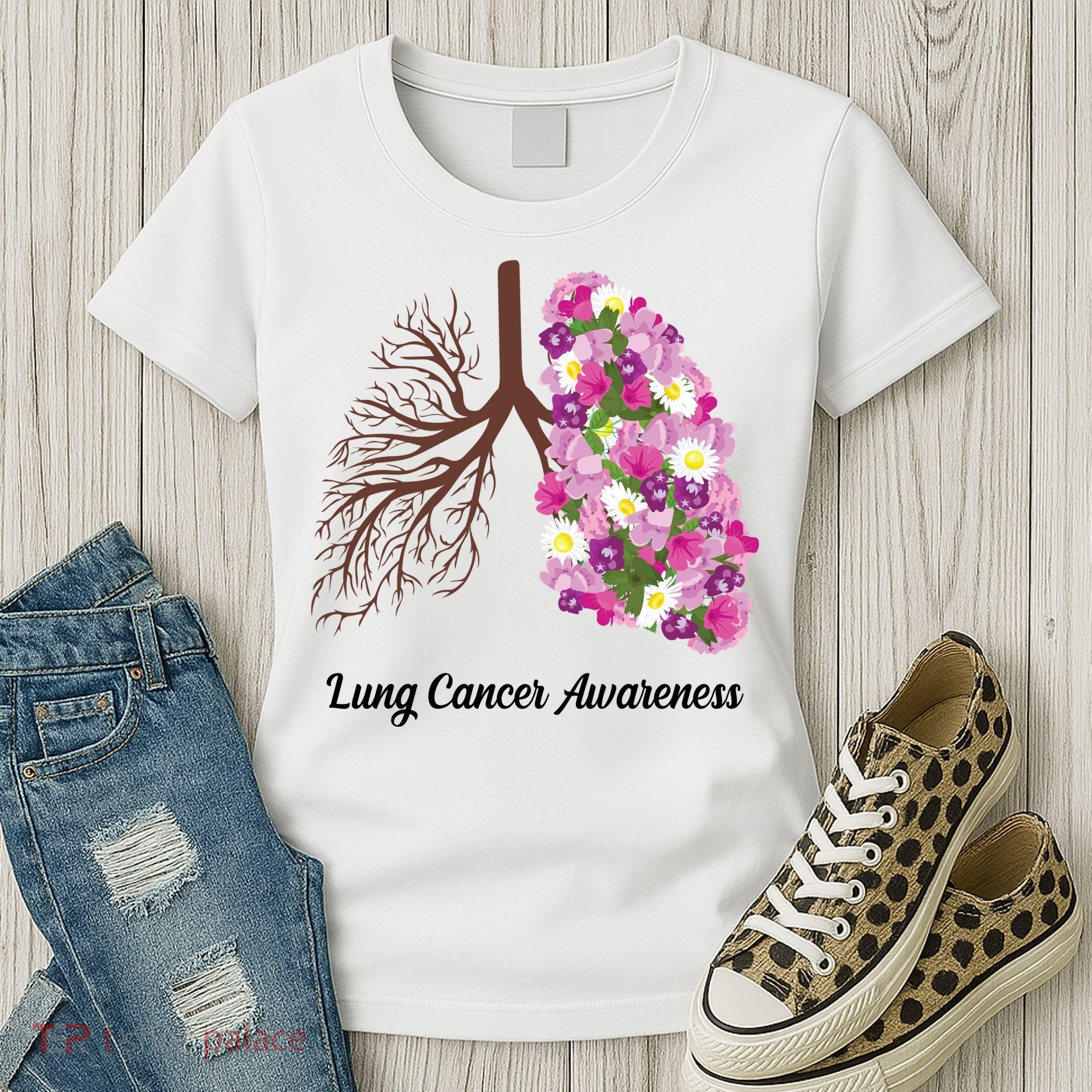 Lung Cancer Awareness Floral Women's T-Shirt