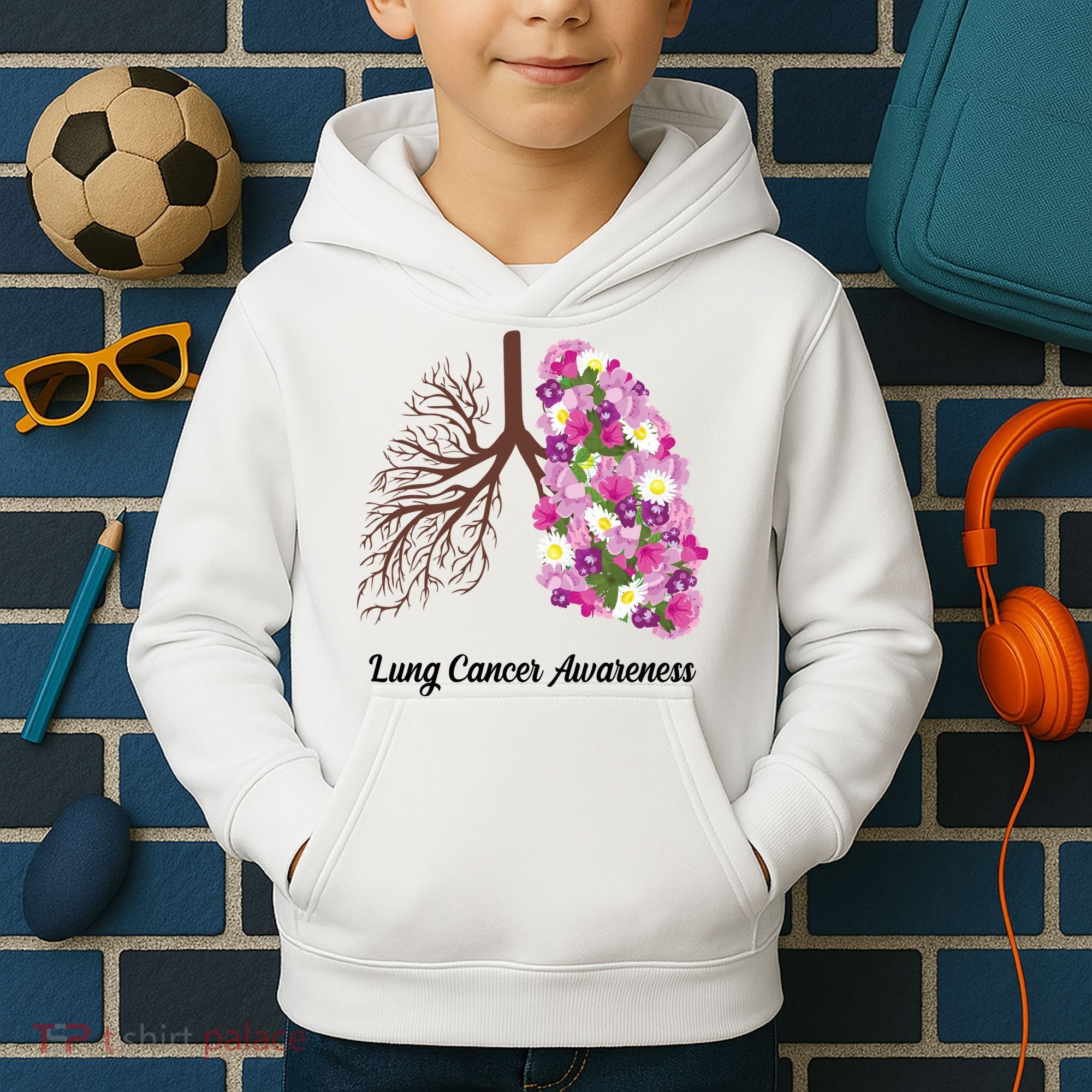 Lung Cancer Awareness Floral Kids Hoodie