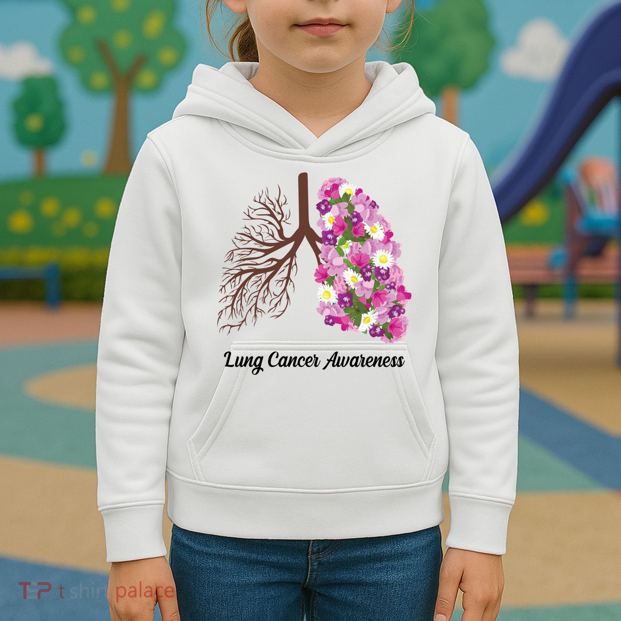 Lung Cancer Awareness Floral Kids Hoodie