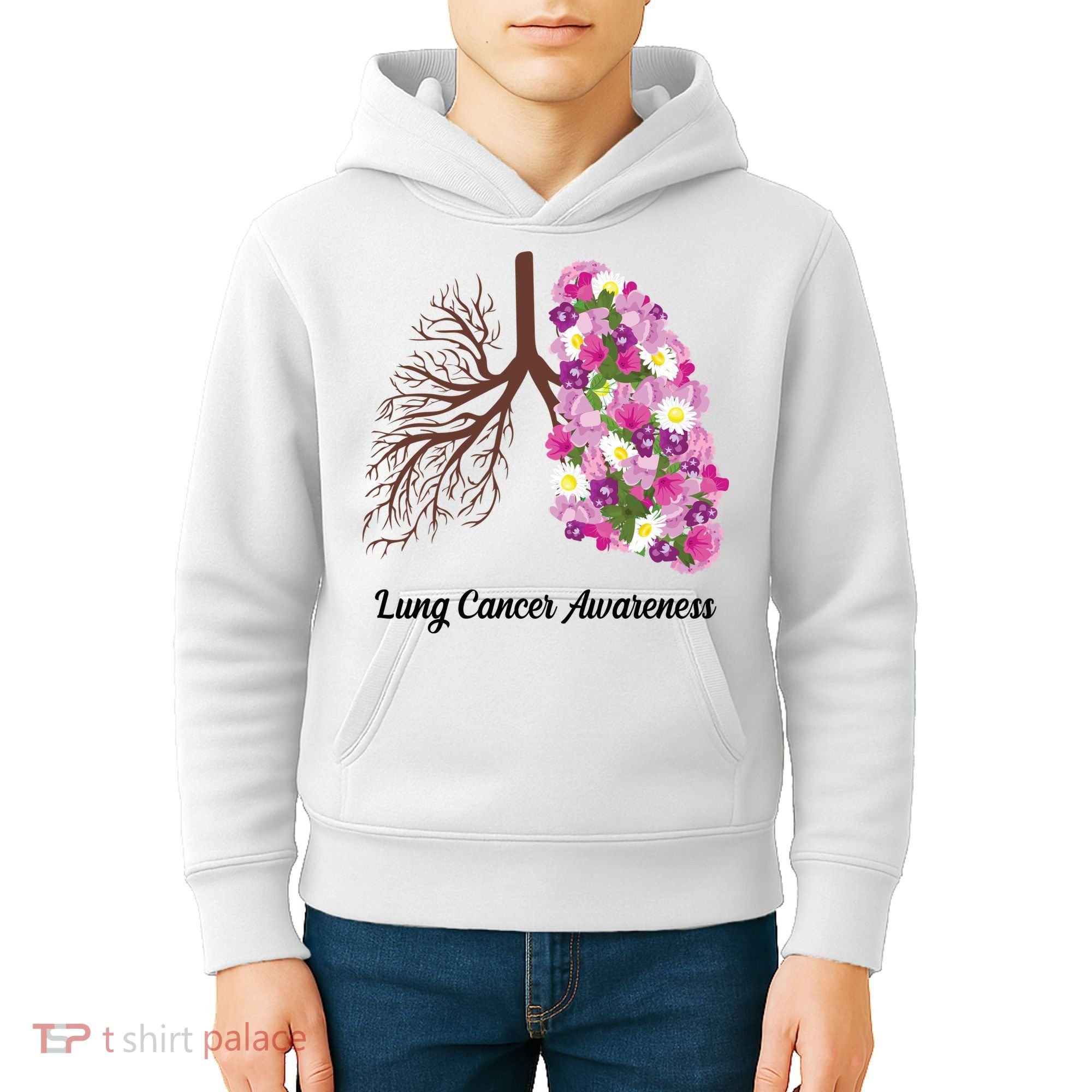 Lung Cancer Awareness Floral Kids Hoodie