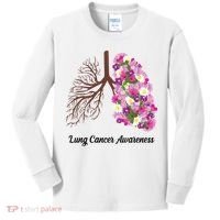 Lung Cancer Awareness Floral Kids Long Sleeve Shirt thumb 0