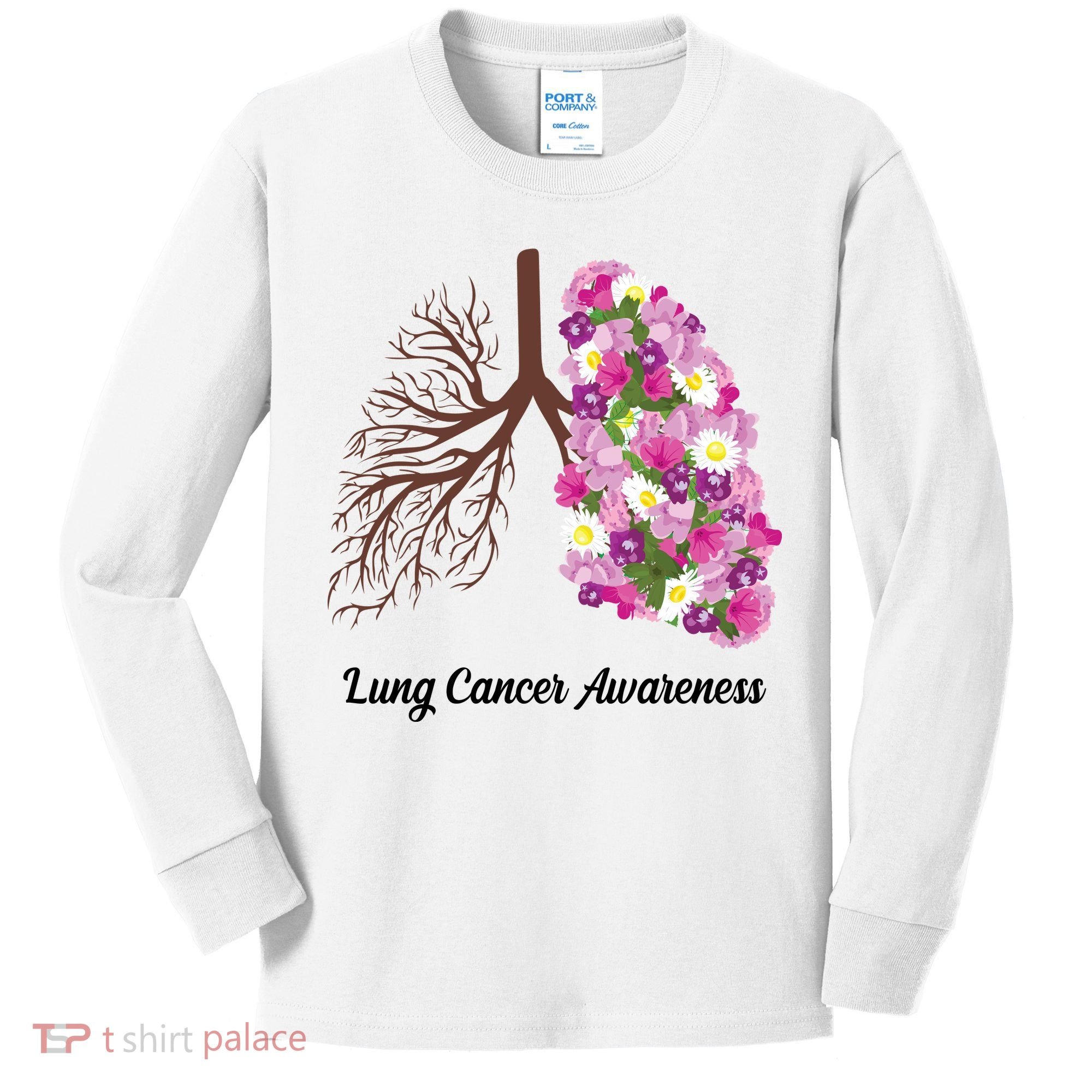 Lung Cancer Awareness Floral Kids Long Sleeve Shirt