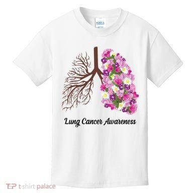 Lung Cancer Awareness Floral Kids T-Shirt