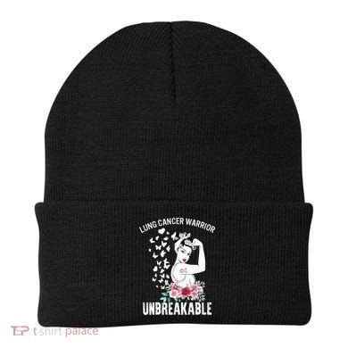 Lung Cancer Awareness Warrior Unbreakable Strong Gift Beanie