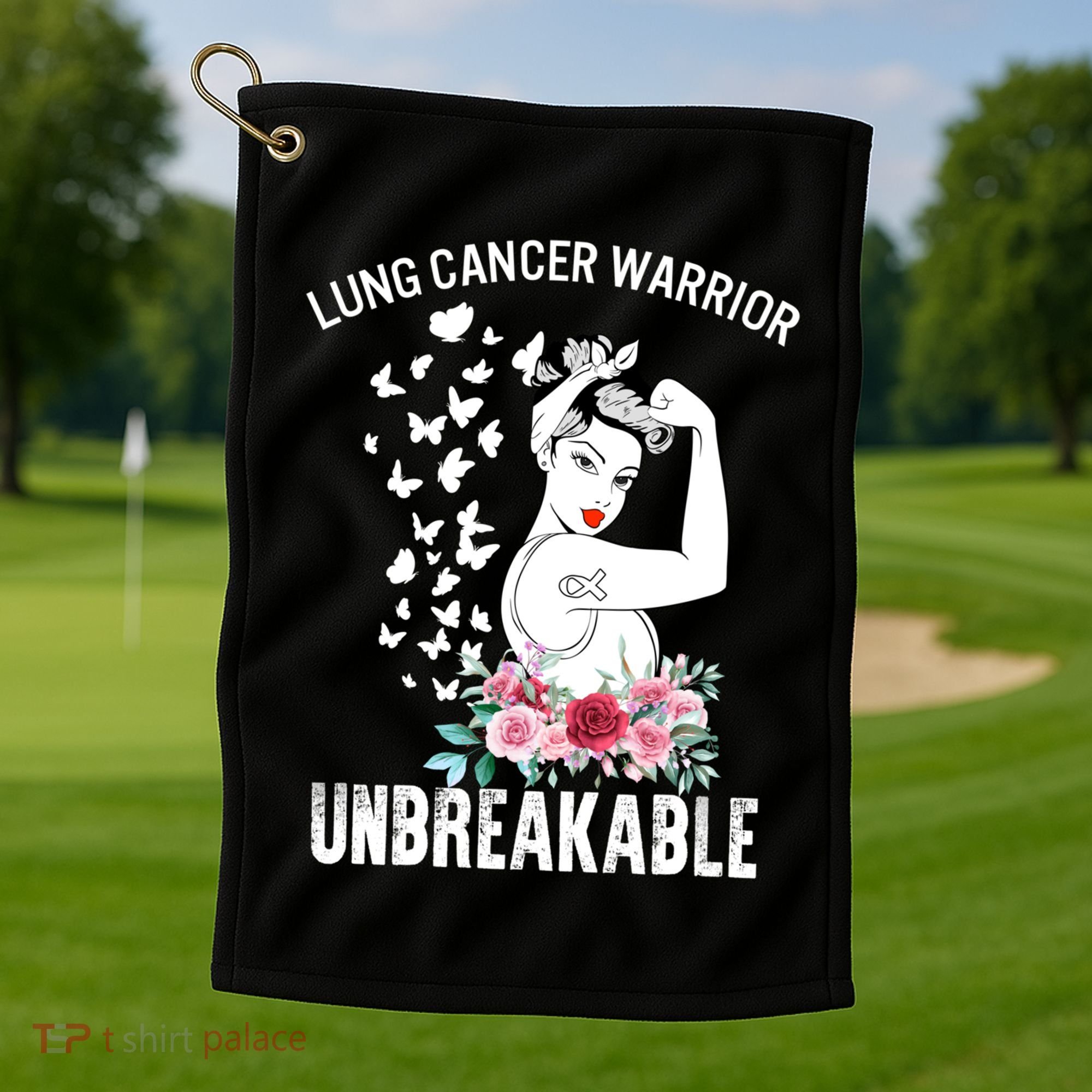 Lung Cancer Awareness Warrior Unbreakable Strong Gift Golf Towel