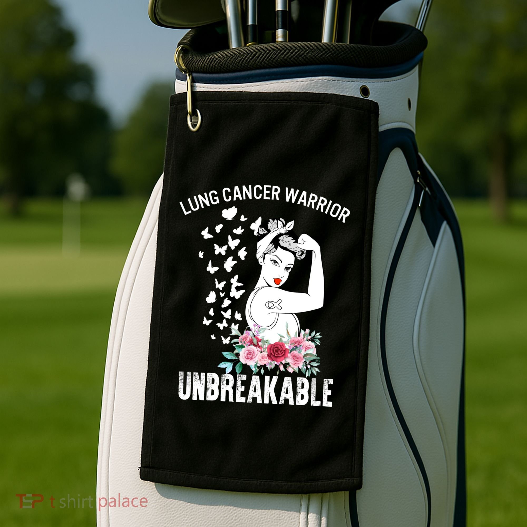 Lung Cancer Awareness Warrior Unbreakable Strong Gift Golf Towel