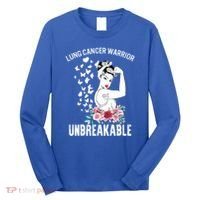 Lung Cancer Awareness Warrior Unbreakable Strong Gift Long Sleeve Shirt thumb 0