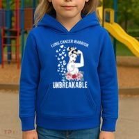 Lung Cancer Awareness Warrior Unbreakable Strong Gift Kids Hoodie thumb 3