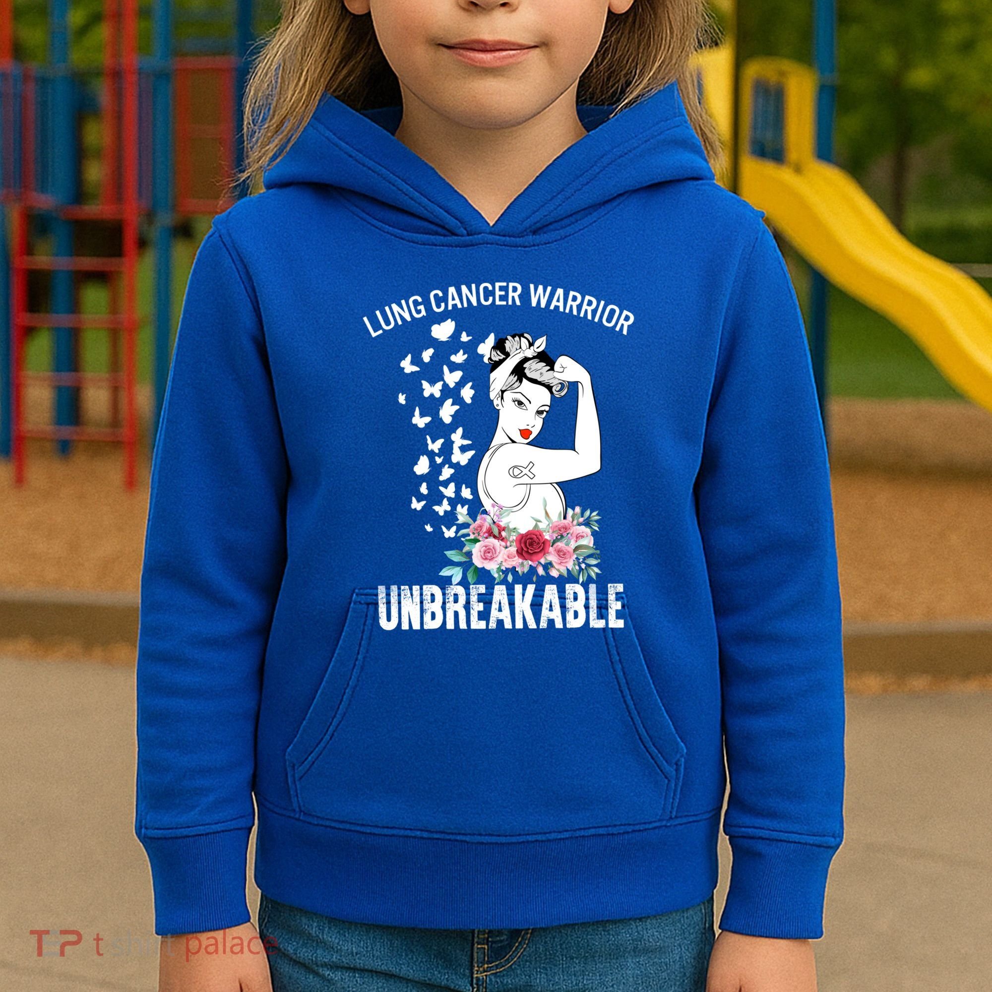 Lung Cancer Awareness Warrior Unbreakable Strong Gift Kids Hoodie