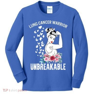 Lung Cancer Awareness Warrior Unbreakable Strong Gift Kids Long Sleeve Shirt