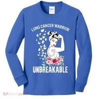 Lung Cancer Awareness Warrior Unbreakable Strong Gift Kids Long Sleeve Shirt thumb 0