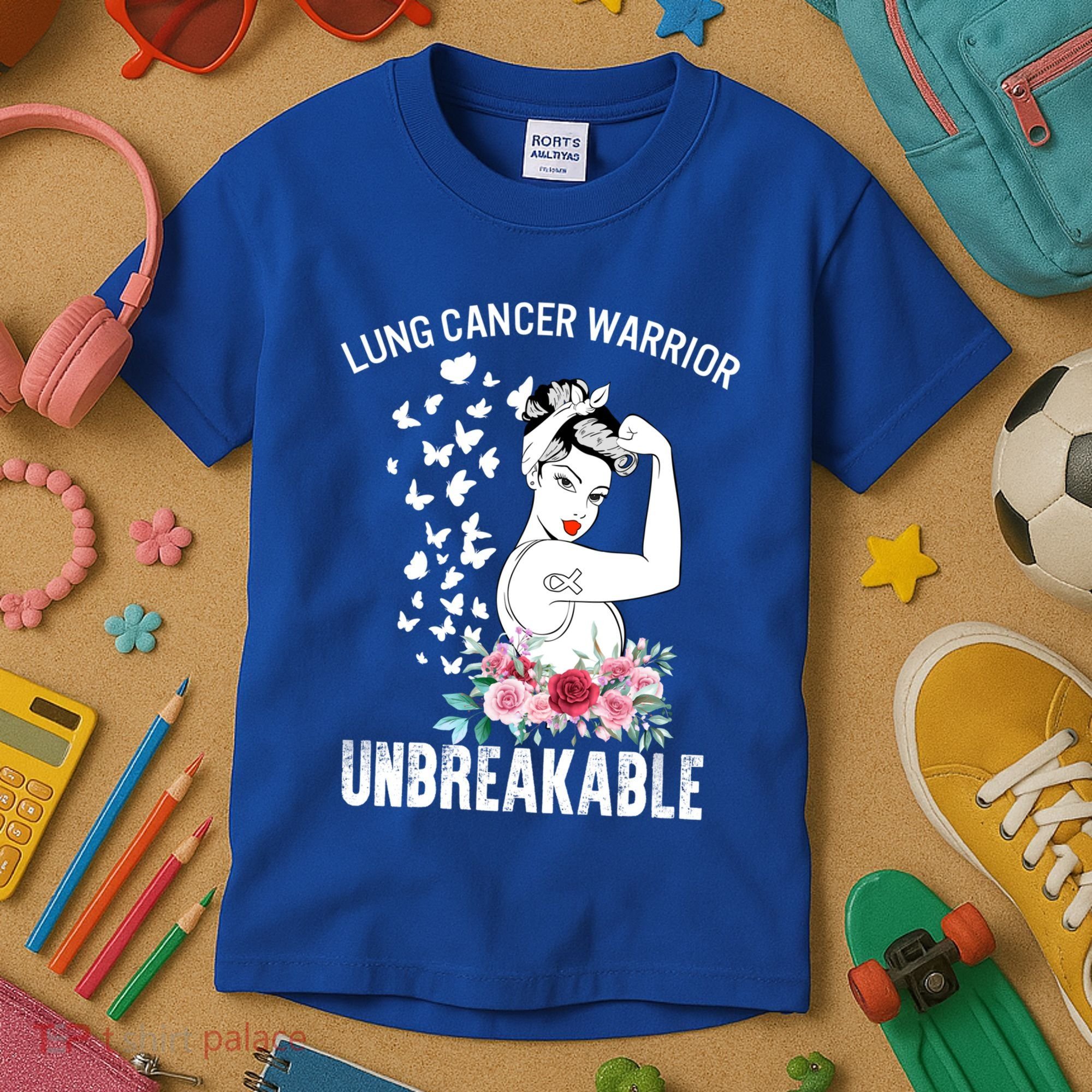 Lung Cancer Awareness Warrior Unbreakable Strong Gift Kids T-Shirt