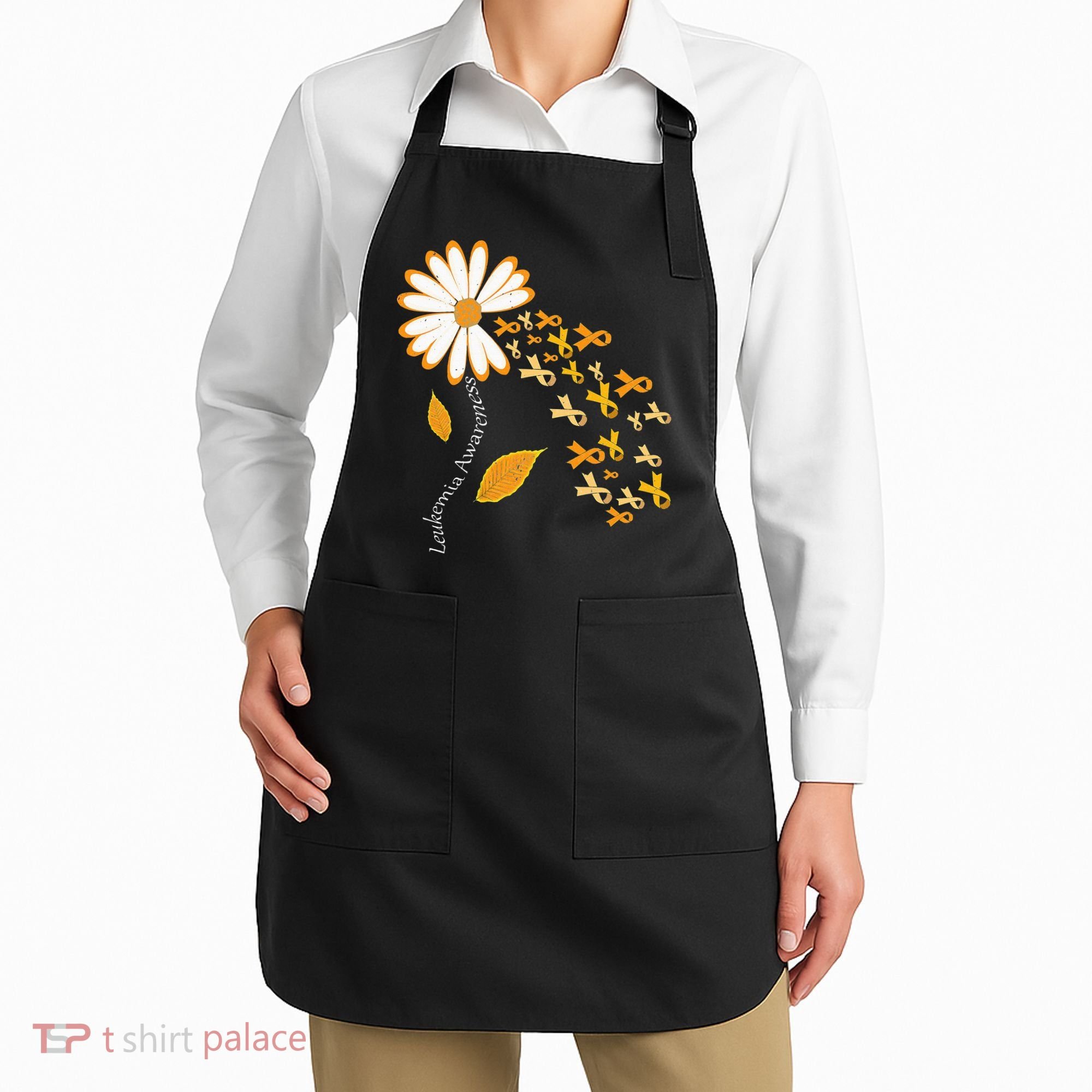 Leukemia Cancer Awareness Orange Ribbon Daisy Flower Apron
