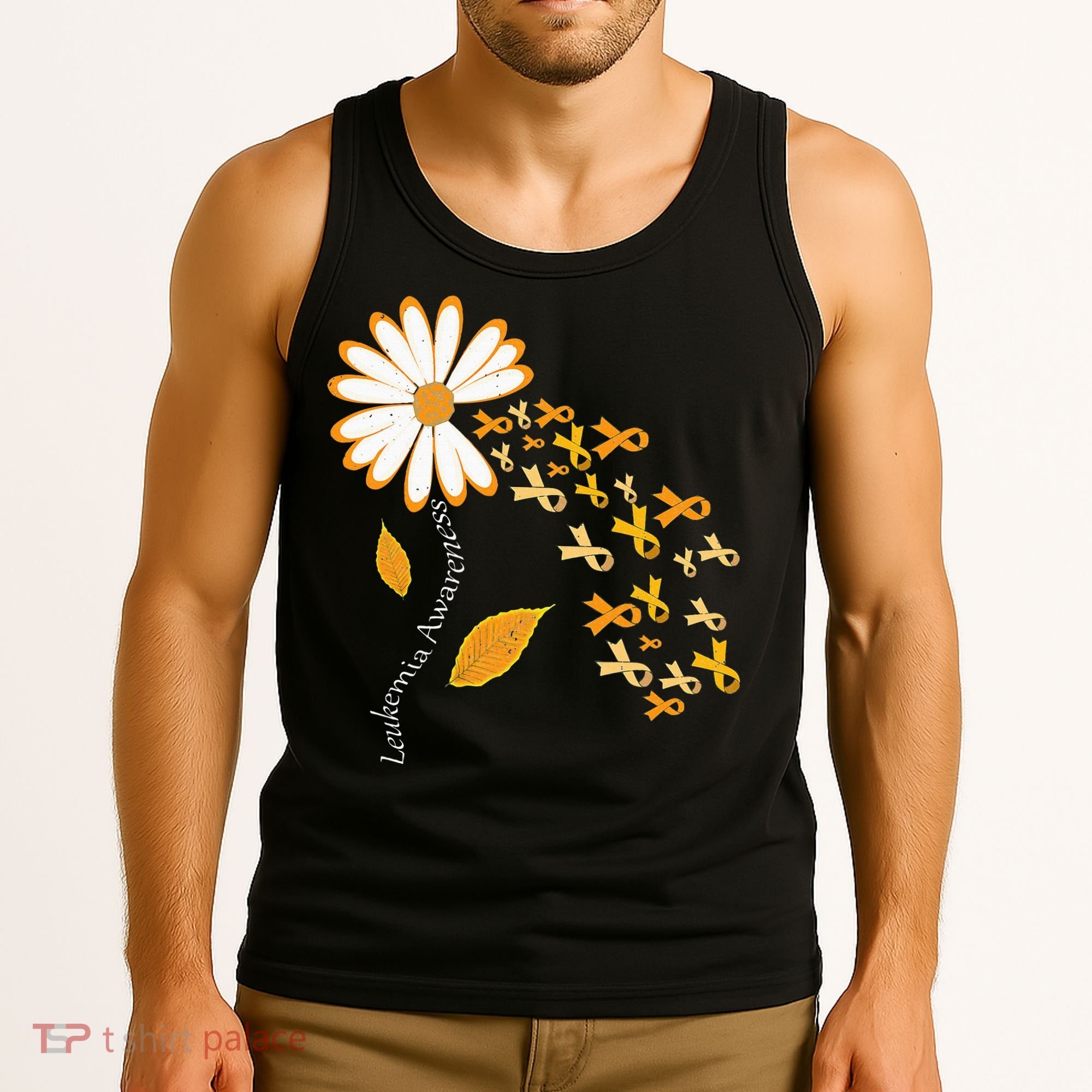 Leukemia Cancer Awareness Orange Ribbon Daisy Flower Tank Top