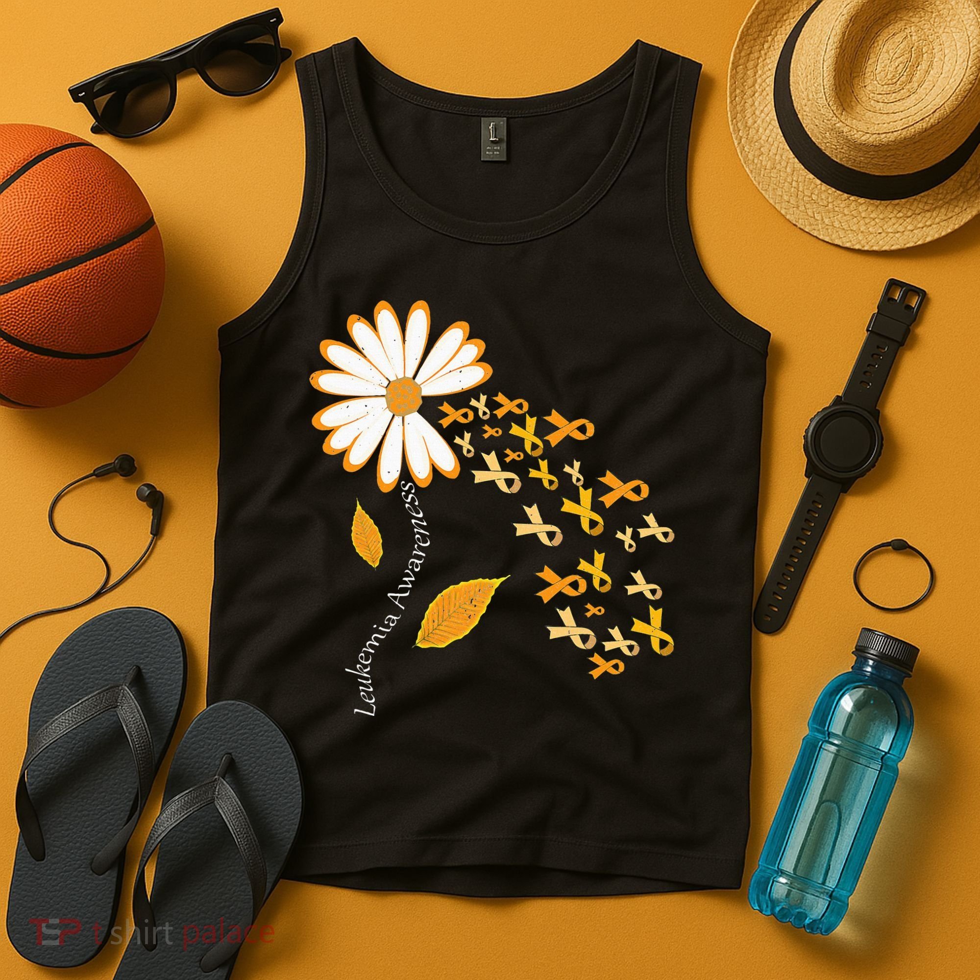 Leukemia Cancer Awareness Orange Ribbon Daisy Flower Tank Top