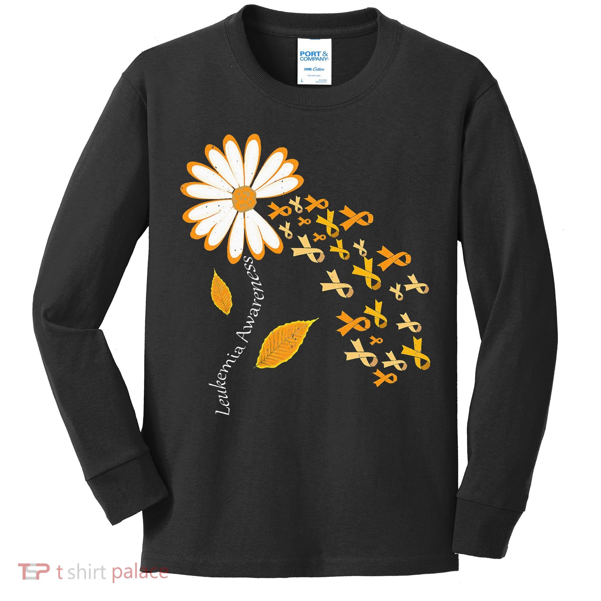 Leukemia Cancer Awareness Orange Ribbon Daisy Flower Kids Long Sleeve Shirt