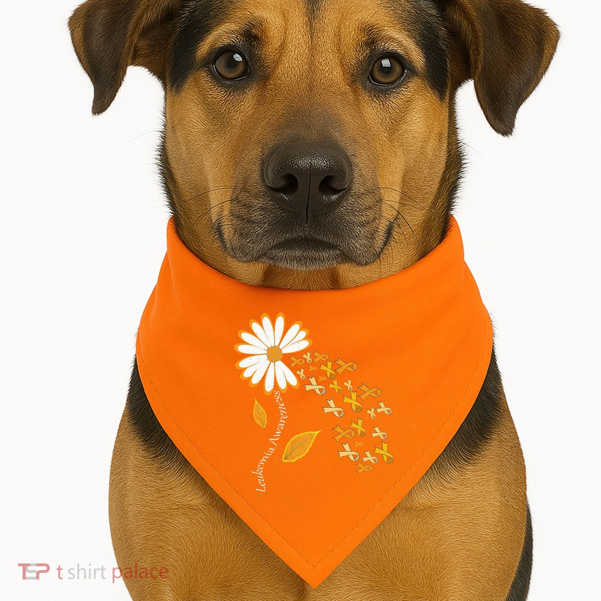 Leukemia Cancer Awareness Orange Ribbon Daisy Flower USA-Made Doggie Bandana