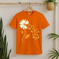 Leukemia Cancer Awareness Orange Ribbon Daisy Flower T-Shirt thumb 2