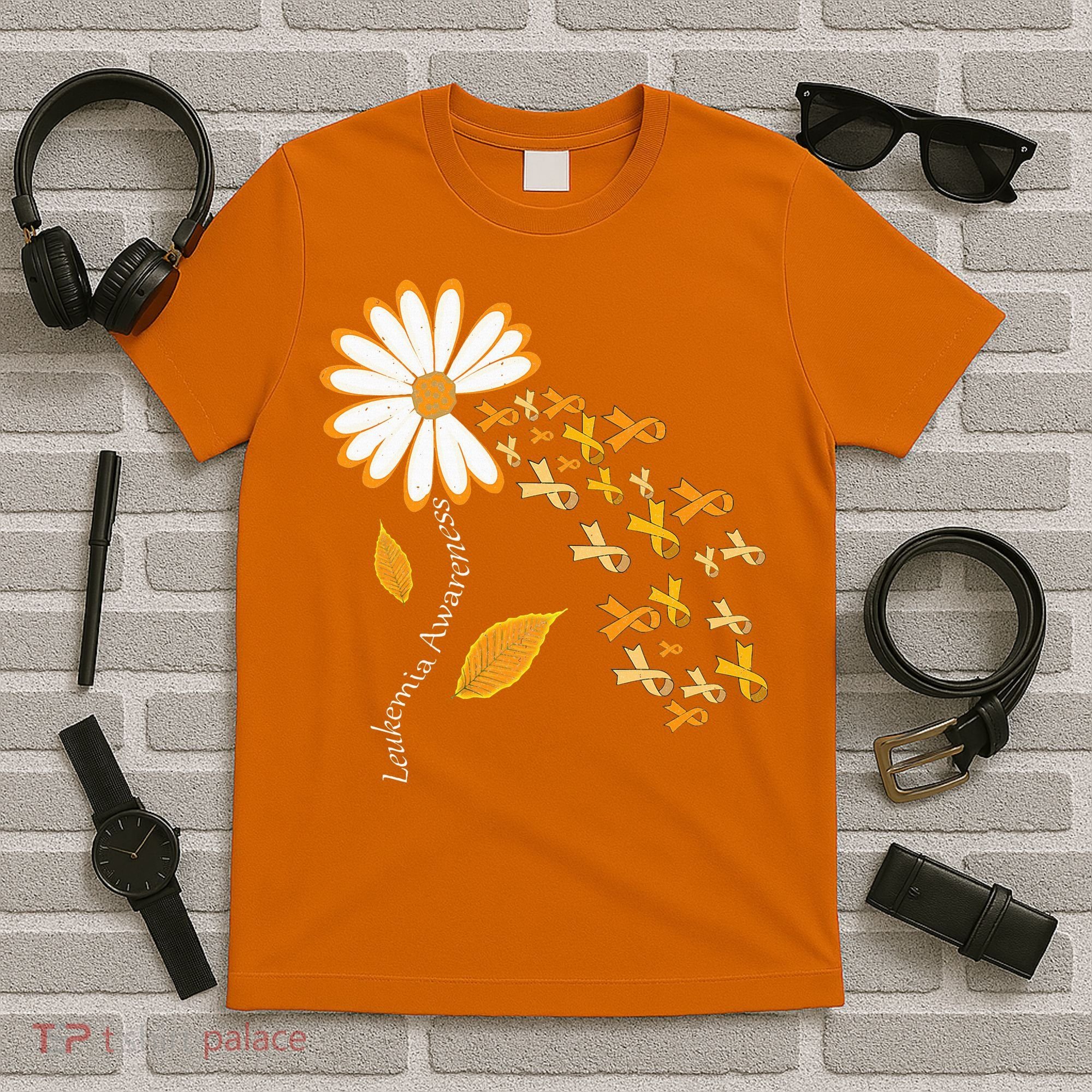 Leukemia Cancer Awareness Orange Ribbon Daisy Flower T-Shirt